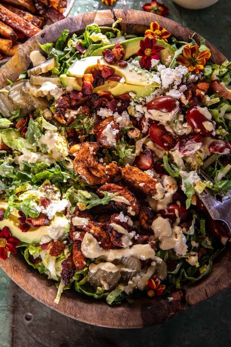 Half Baked Harvest Avocado Bacon Chicken Salad, Delicious Side Salads, Half Baked Harvest Fall Salad Recipes, Avocado Salad With Chicken, Chicken Parm Salad, Winter Chicken Salad, Chopped Salad Ideas, Avocado Sides, Healthy Salad Recipes Protein