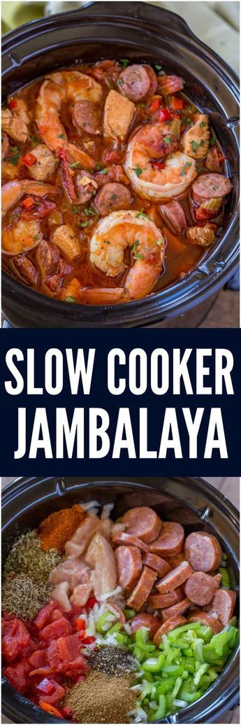 Slow Cooker Jambalaya, Seafood Gumbo, Jambalaya Recipe, Chicken And Shrimp, Crockpot Dishes, Andouille Sausage, Andouille, Crockpot Cooking, Slow Cooker Meals