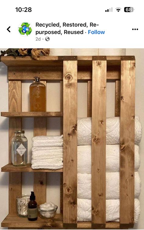 Bathroom Wooden Shelves Storage Ideas, Diy Small Bathroom Storage Ideas, Small Western Bathroom Ideas, Hillbilly Decor, Bathroom Shelves Diy, Farmhouse Remodel Ideas, Bathroom Storage Ideas For Small Spaces, Bathroom Storage Diy, Repurposed Wood Projects