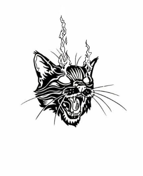 Black Cat Hissing Tattoo, Retro Vintage Tattoo, American Traditional Tattoos Black Cat, Traditional Cat Head Tattoo, Black Work Cat Tattoo, Black Cat American Traditional Tattoo, Mostly Black Tattoo, Edgy Cat Tattoo, Cat And Dog Tattoo Ideas