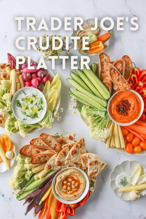 Trader Joe’s Appetizer Board, Trader Joe Christmas Appetizers, Crudite Platter Ideas Thanksgiving, Crudite Platter Ideas Christmas, Easy Crudite Platter Ideas, Thanksgiving Crudite Platter, Christmas Crudite Platter Ideas, Trader Joes Appetizer Recipes, Crudites Platter Ideas