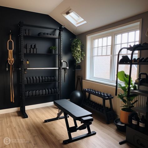 Creating Your Own Mini Home Gym: Ideas for Compact Workout Spaces In Home Gym Room, Very Small Home Gym, Garage Gym One Car, Modern Farmhouse Gym Room, Small Fitness Room Ideas, Home Studio Gym, Cool Home Gym Design, Home Gym Smith Machine, Home Gym Weight Rack