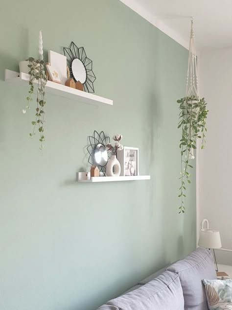 Pastel Colour Room Bedrooms, Cute Room Colors Paint, Interior Wall Colour Combination, Two Tone Room Walls, Pastel Colour Bedroom Ideas, Mint Green Accent Wall, Light Green Wall Color, Green Paint For Living Room, Bedroom Colours 2024