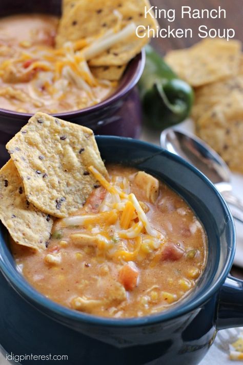 Slow Cooker King Ranch Chicken Soup King Ranch Chicken Soup, Ranch Chicken Soup, King Ranch Chicken, Chicken Slow Cooker, Soup Appetizers, King Ranch, Ranch Chicken, Crock Pot Soup, Dinner Appetizers