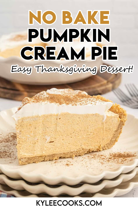 An image of Pumpkin Cream Pie on a white plate Pumpkin Silk Pie Recipe, Biscoff Crust Pumpkin Pie, Pumpkin Dream Whip Pie, Pumpkin Cool Whip Pie Recipe, Cream Cheese Pumpkin Pie No Bake, Pumpkin Whip Cream Pie, No Bake Fluffy Pumpkin Pie, Pumpkin Moose Pie Recipe, Vanilla Pumpkin Pie