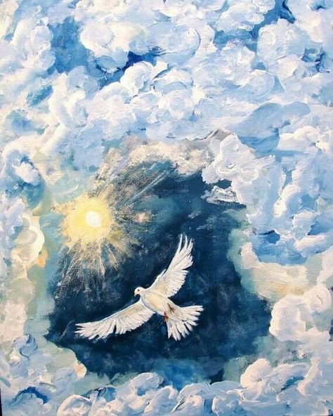 Dove Wallper, Dove Acrylic Painting, Doves Painting, Biblical Paintings Aesthetic, Paintings Of God, Dove Paintings, Holy Spirit Aesthetic, Bible Verses Paintings, Catholic Paintings