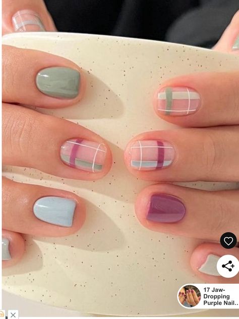 Korean Nail Trends, Cute Korean Nail Art, Korean Nail Designs, Plaid Nail Designs, Winter Nail Colors, Korean Nail, Korean Nail Art, Hello Nails, Cute Nails For Fall