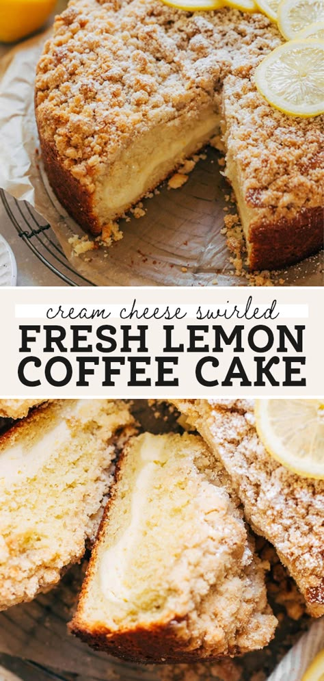 Lemon Cream Cheese Coffee Cake, Lemon Cream Cheese Filling, Lemon Coffee Cake, Delicious Lemon Cake, Classic Coffee Cake, Cheese Coffee Cake, Lemon Coffee, Butternut Bakery, Cream Cheese Coffee Cake