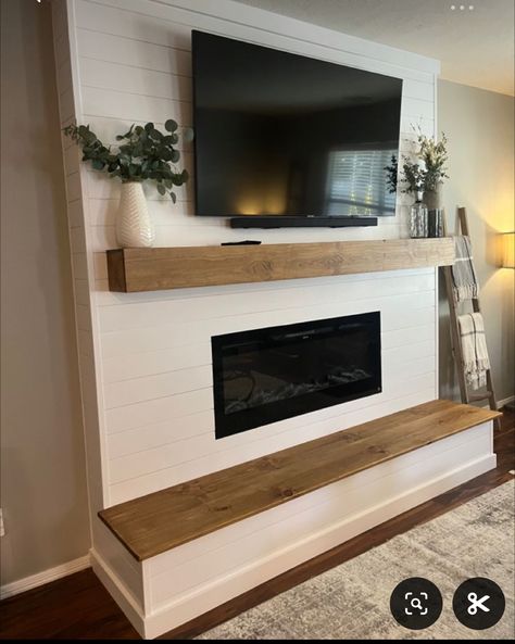 Tv Above Fireplace, Built In Around Fireplace, Built In Electric Fireplace, Fireplace Diy, Build A Fireplace, Remodel Basement, Fireplace Living Room, Fireplace Tv Wall, Living Room Decor Fireplace