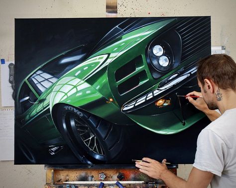 Best Acrylic Painting, Car Paintings Acrylic, Ruffian Mustang, Tobi Drawing, Car Acrylic Painting, Car Painting Ideas, Big Acrylic Painting, Mustang Painting, Big Painting Ideas