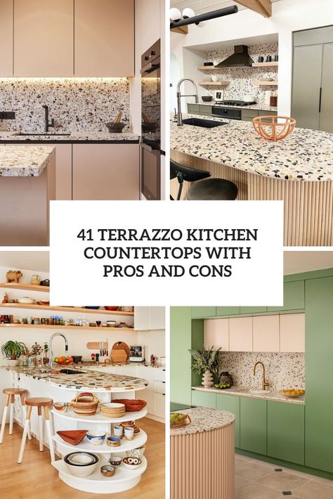 terrazzo kitchen countertops with pros and cons cover Green Terrazzo Kitchen Countertops, Terrazzo Kitchen Counters, Kitchen Terrazzo Countertop, Terrazo Countertop Bar, Terrazzo Quartz Countertop, Terrazo Kitchen Counter, Terazzo Kitchen Counter, Terrazzo Kitchen Counter, Terrazzo Worktop