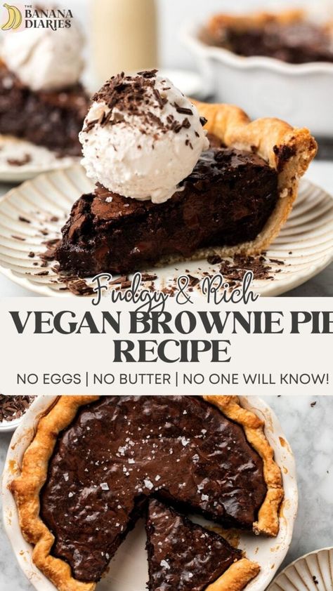 Dairy Free Pie Recipes, Brownie Pie Recipe, Vegan Brownies Easy, Dairy Free Pies, Vegan Thanksgiving Dessert, Vegan Pies Recipes, Vegan Fudge, Vegetarian Sweets, Brownie Pie