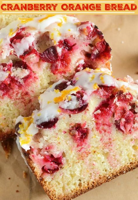 Cranberry Orange Bread: this easy quick bread recipe is bursting with fresh, tart cranberries and zesty orange citrus and is drizzled with a sweet orange glaze! #CranberryOrangeBread #CranberryBread #QuickBread #Cranberry #ChristmasRecipes #ChristmasBread Thanksgiving Pies Easy, Coconut Quick Bread, Sugar Free Recipe, Orange Bread, Quick Bread Recipes Easy, Cranberry Orange Bread, Sweet Potato Pies Recipes, Christmas Bread, Easy Brunch Recipes