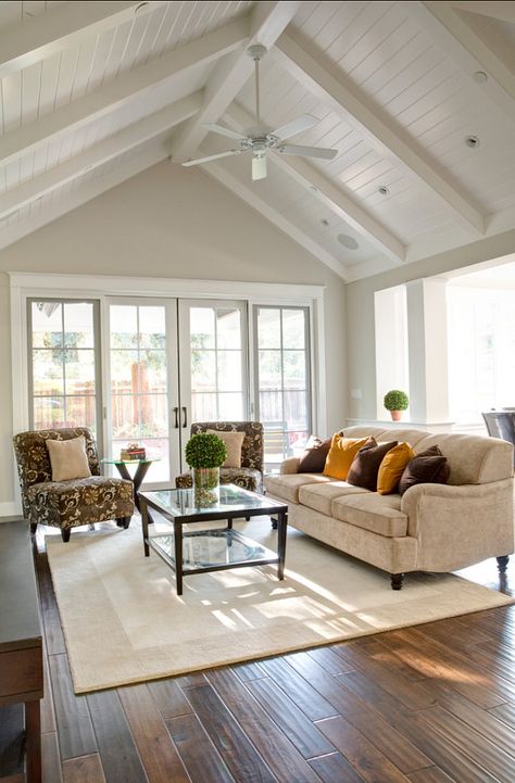 The Best Benjamin Moore Paint Colors: Athena 858 Elegant Traditional Living Room, Cathedral Ceiling Living Room, Vaulted Ceiling Ideas, Traditional Design Living Room, Vaulted Ceiling Living Room, Modern Farmhouse Living Room Decor, Farmhouse Living Room Decor Ideas, Cathedral Ceilings, Room Addition