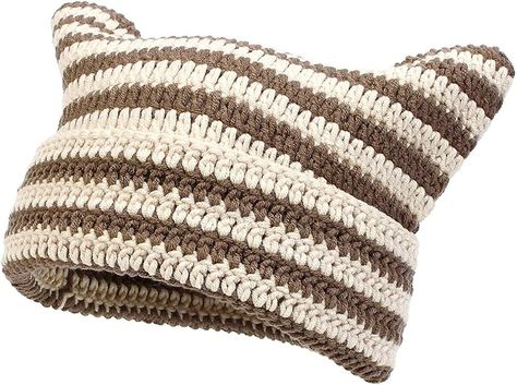 YAMEIZE Cat Ear Striped Knitted Hats - for Women Men Trendy Warm Soft with Cat Ear Striped Beanie Women Soft Cat Hat Winter Cap Girls Outdoor Beige Brown : Amazon.co.uk: Fashion Cat Ears Hat, Cat Eared Beanie, Grunge Accessories, Crochet Hat For Women, Fox Hat, Cat Beanie, Cap Girl, Beanie Hats For Women, Striped Cat