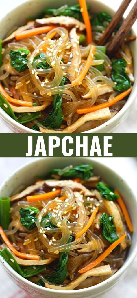 Chap Chae, Sweet Potato Noodles Recipe, Japchae Recipe, Korean Food Side Dishes, Glass Noodles Recipe, Korean Sweet Potato, Easy Korean Recipes, Potato Noodles, Korean Side Dishes