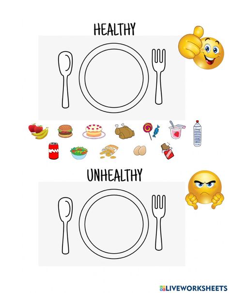 Food And Drink Activities For Kids, Food And Drink Worksheet For Kids, Healthy Unhealthy Food Worksheet, Healthy Food Worksheets For Kids, Health And Hygiene Activities For Kids, Healthy Food Activities For Kids, Healthy And Unhealthy Food Activities, Healthy And Unhealthy Food Worksheet, Food Activity For Kids