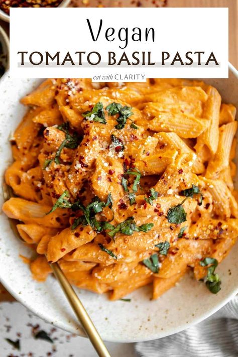 Crafted from fresh tomatoes, fragrant basil, and creamy cashews, this vegan pasta dish strikes the perfect balance between simplicity and indulgence. Whether it's a casual weeknight meal or a cozy date night at home, this dairy-free delight is sure to impress with its rich flavors and effortless preparation. Tahini Pasta, Mapo Tofu, Nut Free Recipes, Vegan Pasta Recipes, Tasty Vegetarian Recipes, Think Food, Vegan Pasta, Vegetarian Meals, Vegan Dinner Recipes