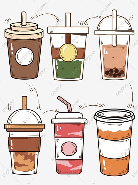 Drink Drawing Easy, Drinking Coffee Illustration, Drinks Cartoon, Drink Cartoon, Coffee Doodle, Cute Milk, Tea Decor, Yogurt Drinks, Food Sketch