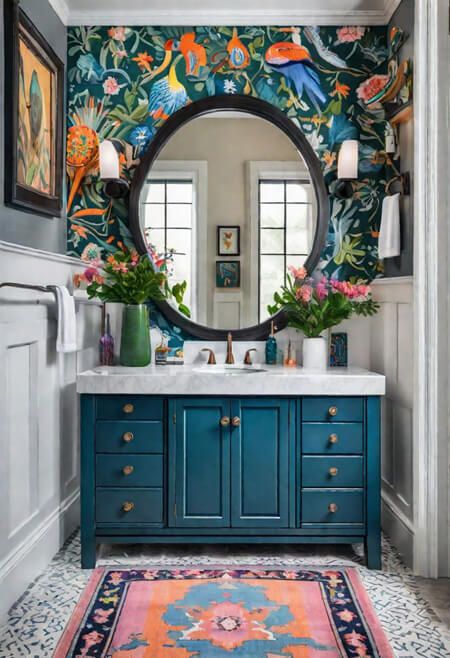 How to Decorate with Bright and Bold Colors Without Looking Juvenile Bathrooms 2024, Teal Bathroom Ideas, Blue Bathrooms Designs, Bold Bathroom, Glam Bathroom, Teal Bathroom, Bathroom Master, Neutral Bathroom, Master Bathrooms