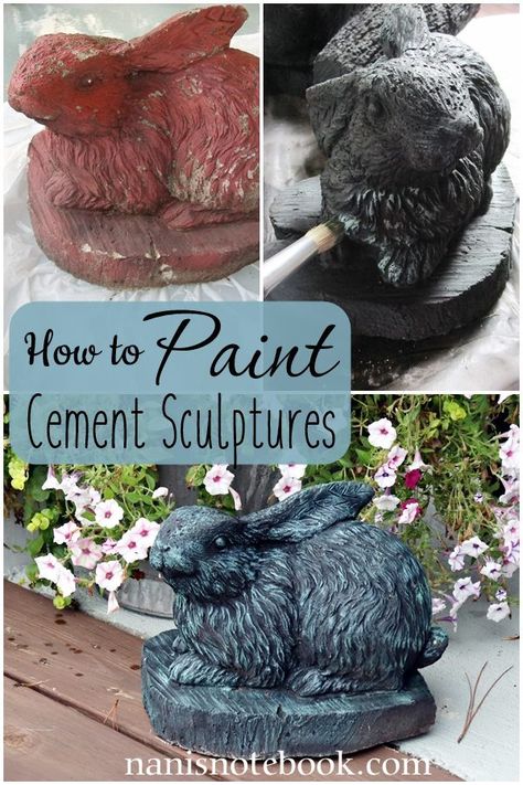 How to Paint Cement Sculptures Yard Art Sculptures & Statues, Cement Painting, Paint Cement, Yard Statues, Concrete Yard, Concrete Garden Statues, Concrete Bird Bath, Cement Statues, Painting Cement