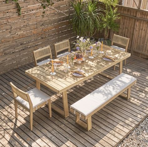 Outdoor Teak Dining Table, Teak Dining Table, Modern Outdoor Furniture, Patio Dining Table, Dining Table With Bench, Teak Outdoor, Outdoor Dining Furniture, Patio Dining Set, Rectangular Dining Table