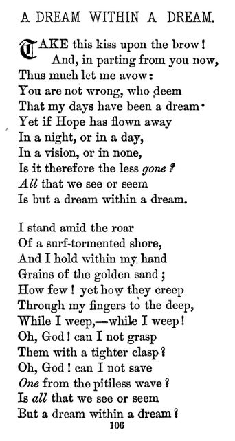 “A Dream Within A Dream” — Edgar Allan Poe Edgar Allen Poe Dream Within A Dream, Allen Poe Quotes, Edgar Allen Poe Quotes, Poetry Night, Edgar Allan Poe Quote, E A Poe, Favorite Poems, Poe Quotes, Dream Within A Dream