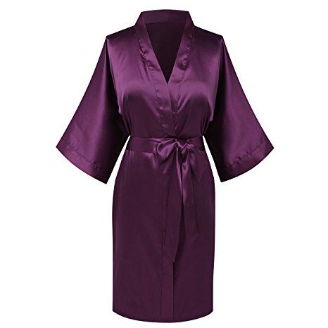 Goodmansam Women's Simplicity Stlye Nightwear Elegant Kimono Robes, Short Wedding Party Getting Ready, Fancy Robes, Silk Bridesmaid Robes, Bed Clothes, Elegant Kimono, Kimono Gown, Women Robe, Satin Robes, Short Satin