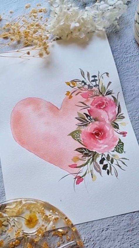 VALENTINES DAY FLORALS | Pinterest Pinterest Valentines, Art Painting Watercolor, Valentines Watercolor, Art Philosophy, Watercolor Flowers Tutorial, Watercolor Paintings For Beginners, Diy Watercolor Painting, Valentines Art, Watercolor Flower Art