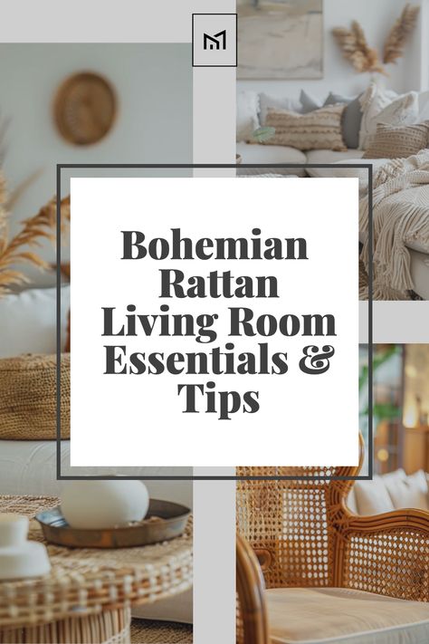 Elevate your living space with Rattan Revival, incorporating rattan furniture for a touch of bohemian charm. Pair a rattan coffee table with a cozy, floor-level sofa, and add woven baskets for storage. Soften with plush cushions and throw blankets, completing the look with potted plants for a natural, airy feel. Gray And Rattan Living Room, Decorating With Rattan Furniture, Decorating With Rattan, Boho Furniture Living Room, Rattan Furniture Living Room Ideas, Rattan Coffee Table Living Room, Rattan Living Room Decorating Ideas, Rattan Sofa Living Room, Wicker Living Room