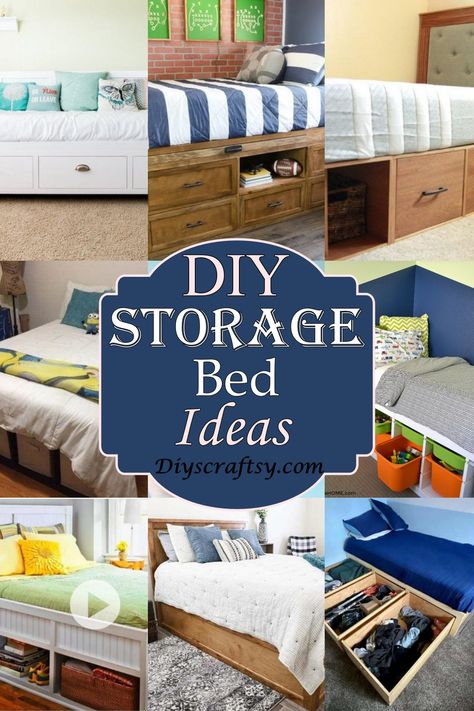 Diy Bed Storage, Storage Bed Ideas, Diy Storage Under Bed, Simple Bed Design, Bed Storage Ideas, Pallet Platform Bed, Queen Bed Frame Diy, Diy Bed Frame Easy, Queen Size Storage Bed