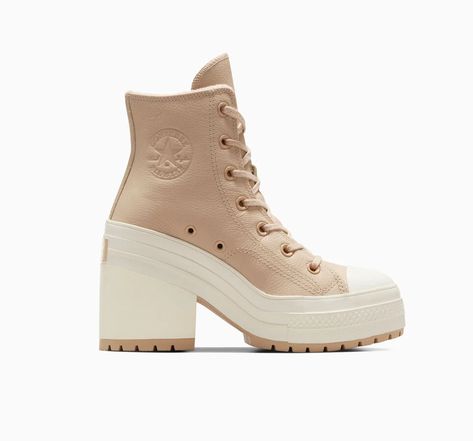 Chuck 70 De Luxe Heel Platform Weatherized Leather Warm Quarry/Warm Quarry/Egret Chuck 70 De Luxe Heel, Converse Chuck Taylor 70, Chuck Taylor 70, Womens High Top Shoes, Shoes Beige, Converse Chuck 70, Chuck 70, Platform Heel, Dream Style