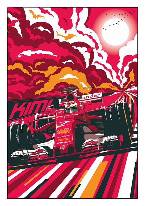 Ferrari Art Design, Ferrari F1 Artwork, F1 Pop Art, F1 Poster Design Ferrari, Kimi Raikkonen Poster, F1 Car Illustration, Ferrari Poster F1, F1 Art Paintings, F1 Animated