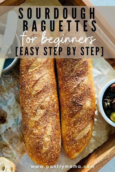 Sourdough Baguette Recipe, Sourdough Baguette, Recipe Using Sourdough Starter, Baguette Recipe, Sourdough Starter Discard Recipe, Homemade Sourdough Bread, Bread Starter, Sourdough Starter Recipe, Sourdough Baking