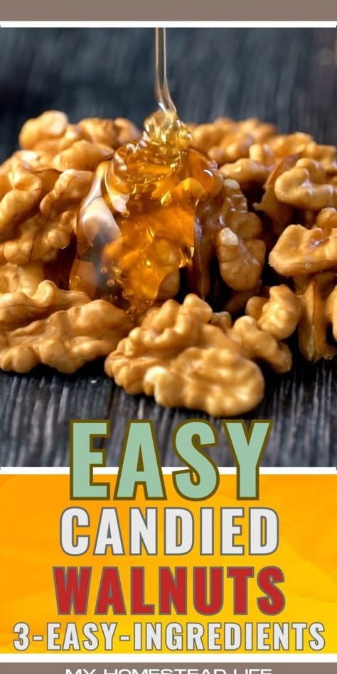 This easy candied walnut recipe is perfect for snacking or as a delicious addition to salads and desserts. Adjust the level of sweetness or add different spices to customize the flavor to your liking. #Candied Walnuts #Easy Recipe #Walnut Snack #Sweetened Walnuts #Caramelized Walnuts #Quick Candied Nuts #Simple Walnut Candy #DIY Candied Walnuts #Sugar-Coated Walnuts Honey Walnuts Recipe, Caramel Walnuts Recipes, Honey Roasted Walnuts Recipes, Sweet Walnuts Recipe, Candy Walnuts Recipe, Candy Walnuts Recipe Easy, Candied Nuts Recipe Easy, Sugar Walnuts Recipe, Candied Walnuts Easy