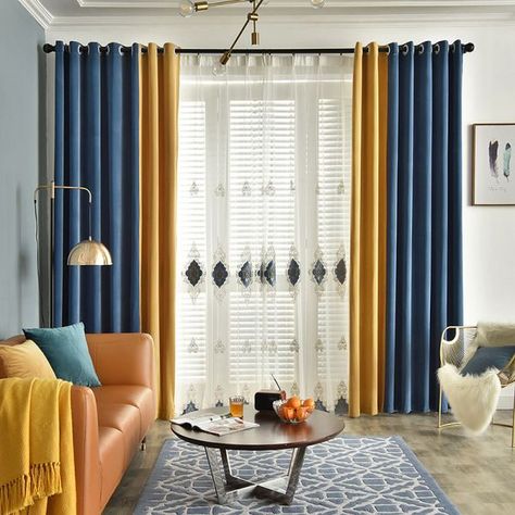 Blue And Yellow Curtains, Curtain Treatments, Curtains Double, Sliding Curtains, Patchwork Curtains, Ceiling Curtains, Yellow Curtains, Decor Curtains, Living Room Decor Curtains