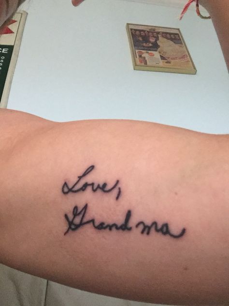 Tattoo Tribute To Grandma, Tattoos From Grandparents Writing, Tattoos For Women Meaningful Grandma, Grandparents Signature Tattoo, Small Remembrance Tattoos Simple Grandma, Tattoo Idea Grandma, Minimalist Grandparents Tattoo, Sentimental Tattoos Grandma, Tattoo Ideas About Grandma