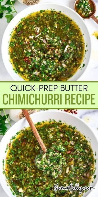 Upgrade any meal to gourmet quality by adding a dollop of this amazingly Easy Chimichurri recipe! Fresh, zesty, and bold flavors make for the best marinade or sauce. Chimichurri transforms any protein or veggie dish into a unique meal! Best Chimmi Churri Sauce Recipe, Steak Chimichurri Bowl, Canning Chimichurri Sauce, Chimichurri Sauce Easy, Chimichurri Rice Recipe, Chimichurri Shrimp Pasta, Easy Chimichurri Recipe, Chicken Chimichurri Recipes, Chimmichuri Recipes Easy