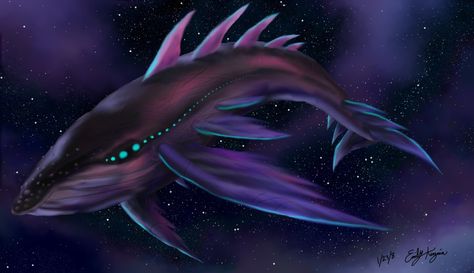 Space Whale by Chewilicious on DeviantArt Giant Creatures, Space Animals Art, Space Creatures, Alien Whale, Fantasy Whale, Whale Concept Art, Whale Monster, Space Whales Art, Space Whale Art