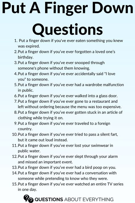 A list of the best put a finger down questions Night Out Games Friends, Put Your Fingers Down Questions, Ideas For Games With Friends, Risky Games To Play With Friends, Put A Finger Down Questions Girl Edition, Games You Can Play With Friends, Pit A Finger Down Questions, Funny Question To Ask Friends, Pit A Finger Down Challenge