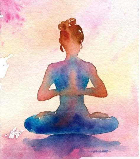 Yoga Painting Ideas, Watercolor Materials, Yoga Watercolor, Yoga Art Painting, Yoga Meditation Poses, Meditation Artwork, Yoga Painting, Yoga Kunst, Yoga Drawing