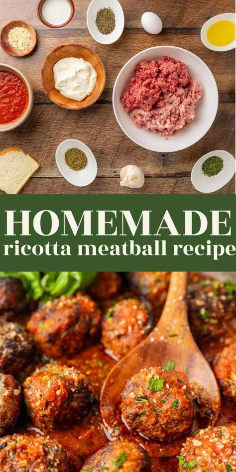 Italian Meatballs With Ricotta, Ricotta Meatball Recipes, Sunday Meatballs, Best Homemade Meatballs, Italian Meatball Recipes, Meatballs Italian, Ricotta Meatballs, Homemade Ricotta, Dinner With Family