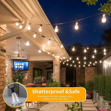 100 Ft Us Plug Outdoor String Lights For Outside - St38 Vintage Bulb Led Lighting With Dimmer Remote, 37+2 Led Fairy Garden Hanging Patio Light For Cafe Bistro Christmas Wedding Party Decor Night Lamp | Shop On Temu And Start Saving | Temu Bistro Lights Backyard, Porch String Lights, Hanging Patio Lights, Backyard String Lights, Christmas Rope Lights, Vintage String Lights, Lights For Patio, Deck Balcony, Led String Lights Outdoor