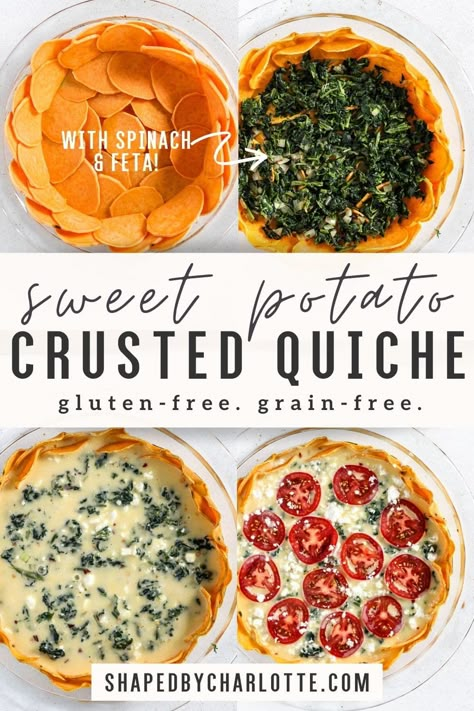 Sweet Potato Crusted Quiche, Quiche Potato, Potato Crusted Quiche, Potato Crust Quiche, Spinach And Feta Quiche, Traditional Quiche, Quiche With Spinach, Sweet Potato Crust Quiche, Quiche Easy