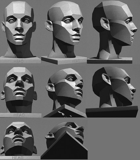 William Nguyen Asaro Head Lighting Reference, Head Bust Drawing Reference, Face Foreshortening, Asaro Head Study, Face Structure Reference, Asaro Head, Boy Haircut Ideas, Practical Hairstyles, Easy Drawing Step By Step