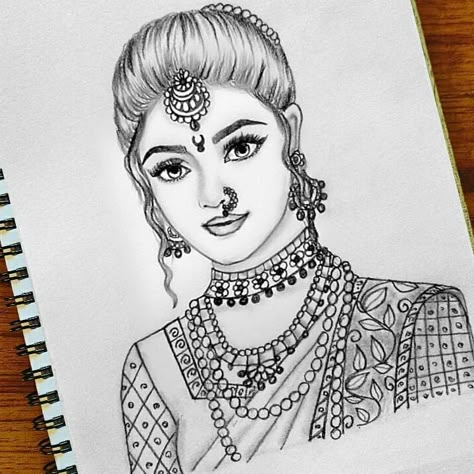 Dulhan Drawing Pencil, Dulhan Sketch Pencil, Dulhan Drawing Sketch, Bridal Drawing Indian Sketch, Dulhan Drawing, Girly Drawings Cute Sketches, Bride Sketch, Princess Drawing, Pencil Drawing Images