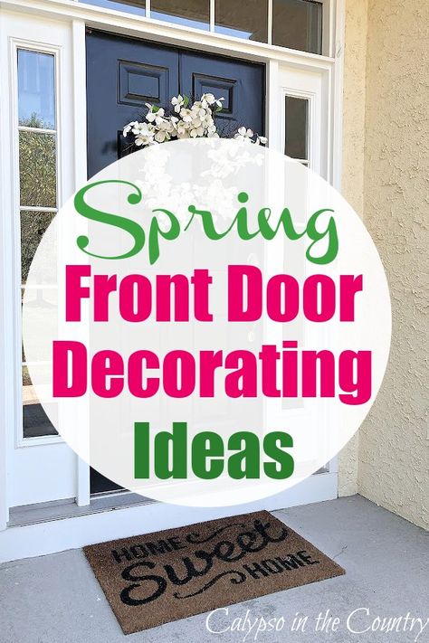 Spring front door with white dogwood wreath. Front Door Decor Inspiration, Spring Decoration Outdoor, Diy Spring Door Decor, Spring Outdoor Wreaths, Front Door Spring Wreaths, Spring Front Door Ideas, Spring Entryway Decor Front Doors, Spring Decor Front Door, Spring Outside Decor Front Porches