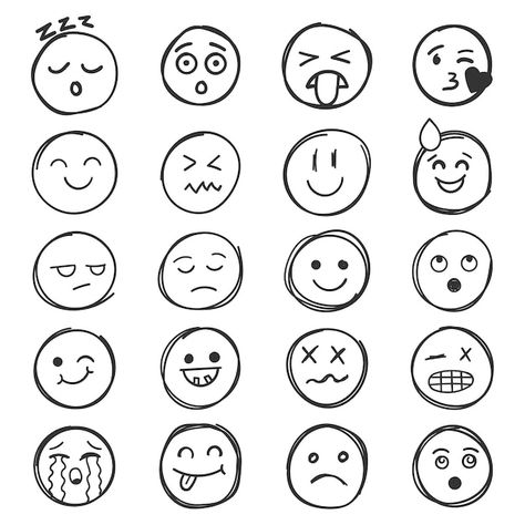 Vector emojis faces icon in hand drawn s... | Premium Vector #Freepik #vector #fun #sign #background #line Emoji Drawings Doodles, Happy Faces Drawings, Goofy Face Drawing, Emoji Faces Drawing, Drawn Emojis, Emojis Faces, Happy Face Drawing, Boring Face, Drawing Feelings