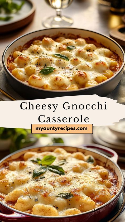 Enjoy the perfect blend of creamy cheese and soft gnocchi in this Cheesy Gnocchi Casserole. With a golden, bubbly top, it’s a satisfying main dish that’s easy to prepare and deliciously warm—a wonderful fall dinner idea! Ham And Gnocchi Recipes, What To Make With Gnocchi, Gnocchi With Ground Beef, Recipes Using Gnocchi, Recipes With Gnocchi, Gnocchi Meals, Easy Casserole Recipes For Dinner, Gnocchi Casserole, Cheesy Gnocchi