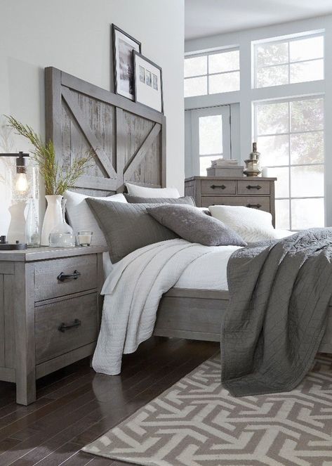 Grey Farmhouse Bedroom, Rustic Grey Bedroom, Rustic Bedroom Sets, Grey Farmhouse, Farmhouse Bedroom Furniture, Grey Bedroom Furniture, Grey Bedroom, Rustic Bedding, Gray Bedroom